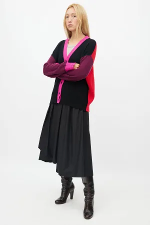 Black & Multicolour Panelled Cashmere Cardigan