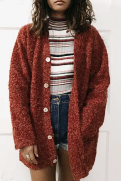 Button Long Fur Cardigan
