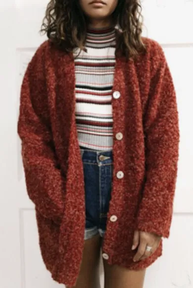 Button Long Fur Cardigan