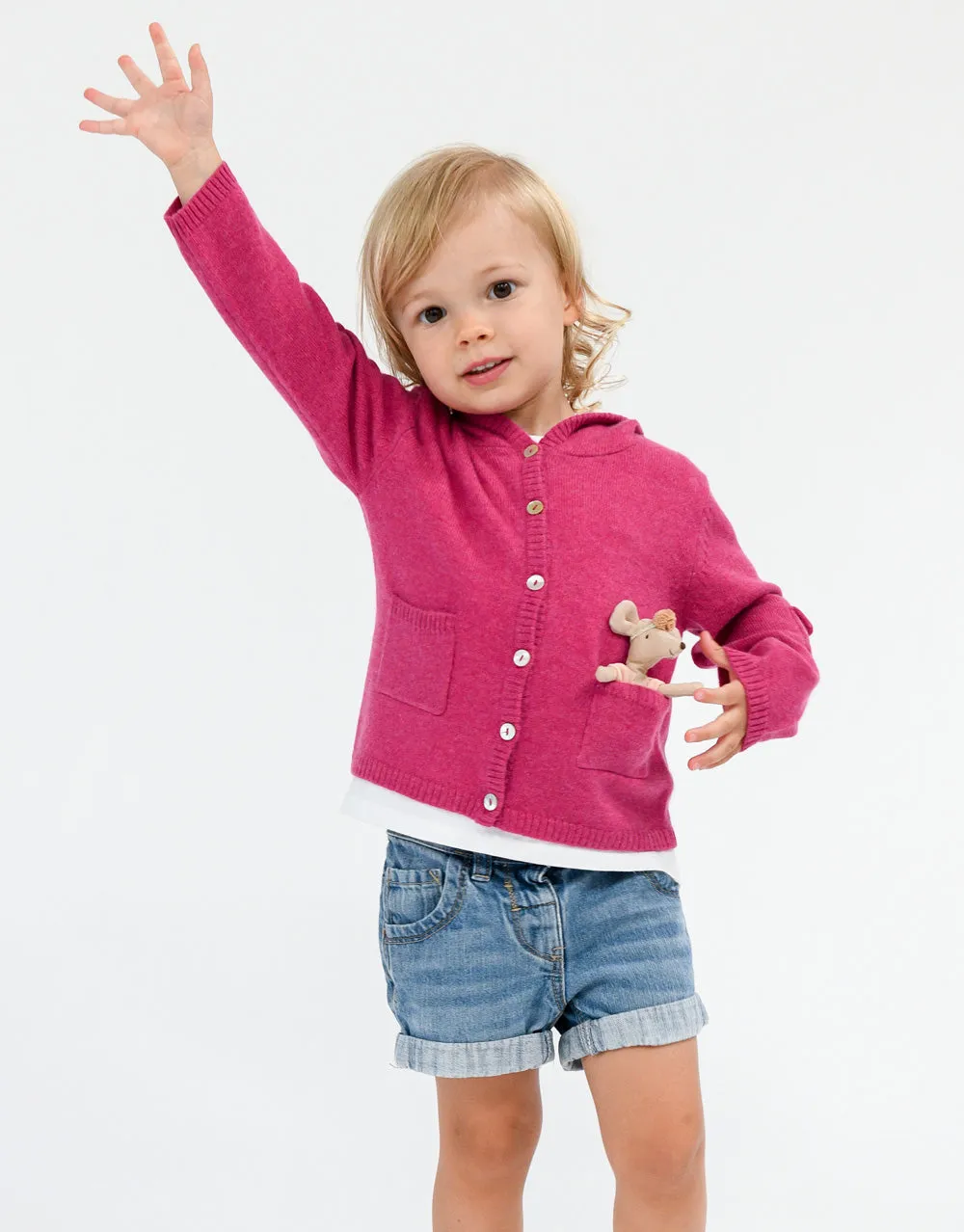 Cashmere Hooded Baby Cardigan in Berry
