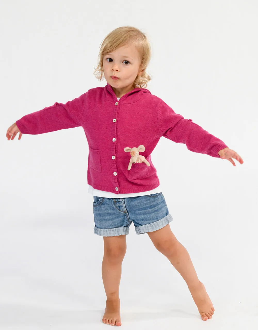 Cashmere Hooded Baby Cardigan in Berry
