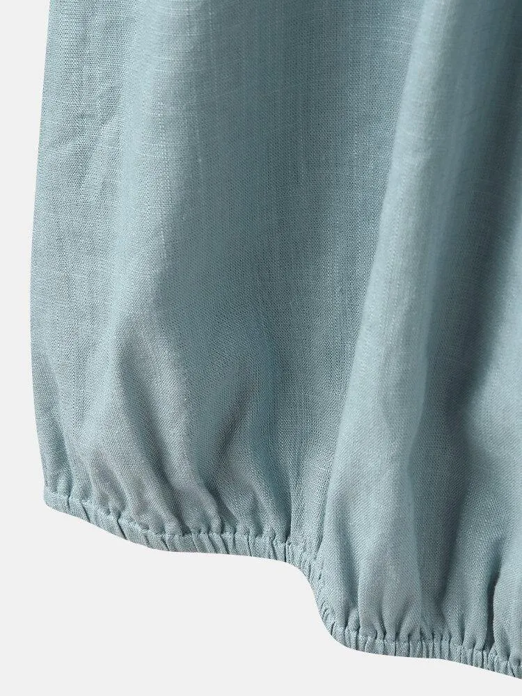 deanwangkt Women Solid Color Half Button Long Sleeve Dress With Drawstring Pocket