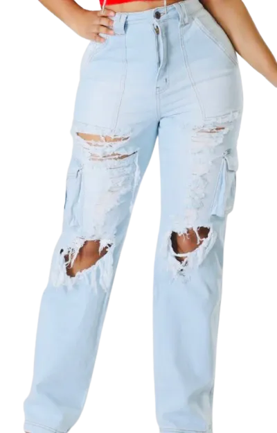 Distressed cargo jeans