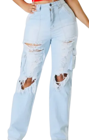Distressed cargo jeans