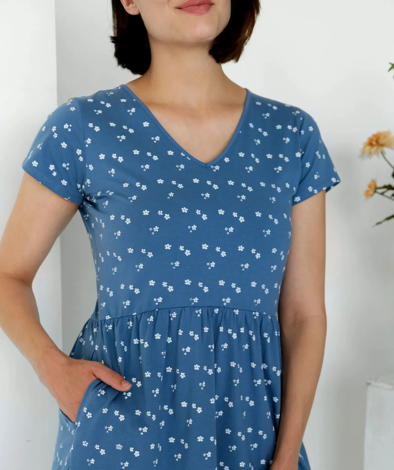 FLEUR printed dress  in Vintage Blue