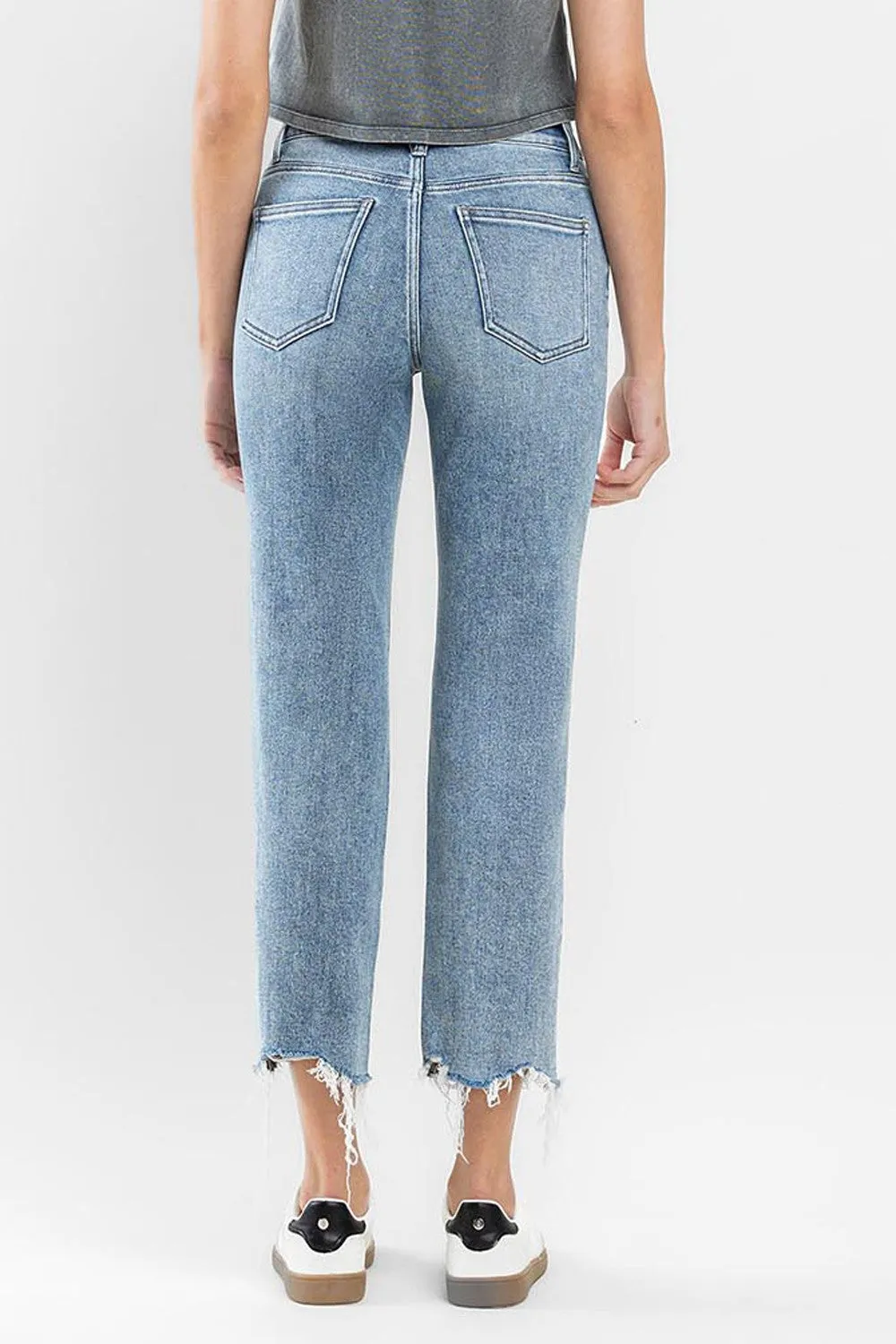 Flying Monkey Ergonomical - High Rise Cropped Distressed Hem Straight Jeans