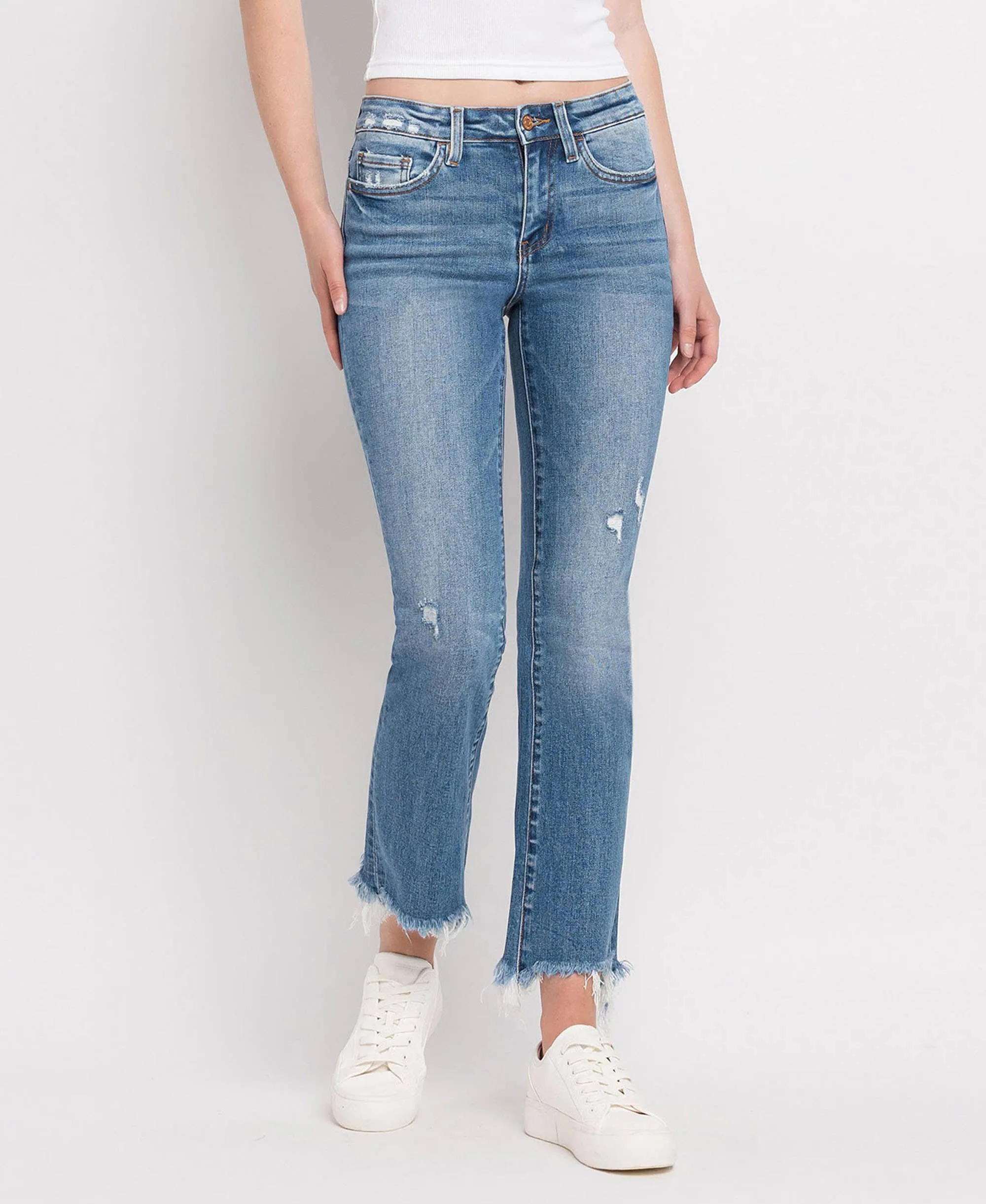 Flying Monkey Mid Rise Distressed Hem Ankle Bootcut Jean