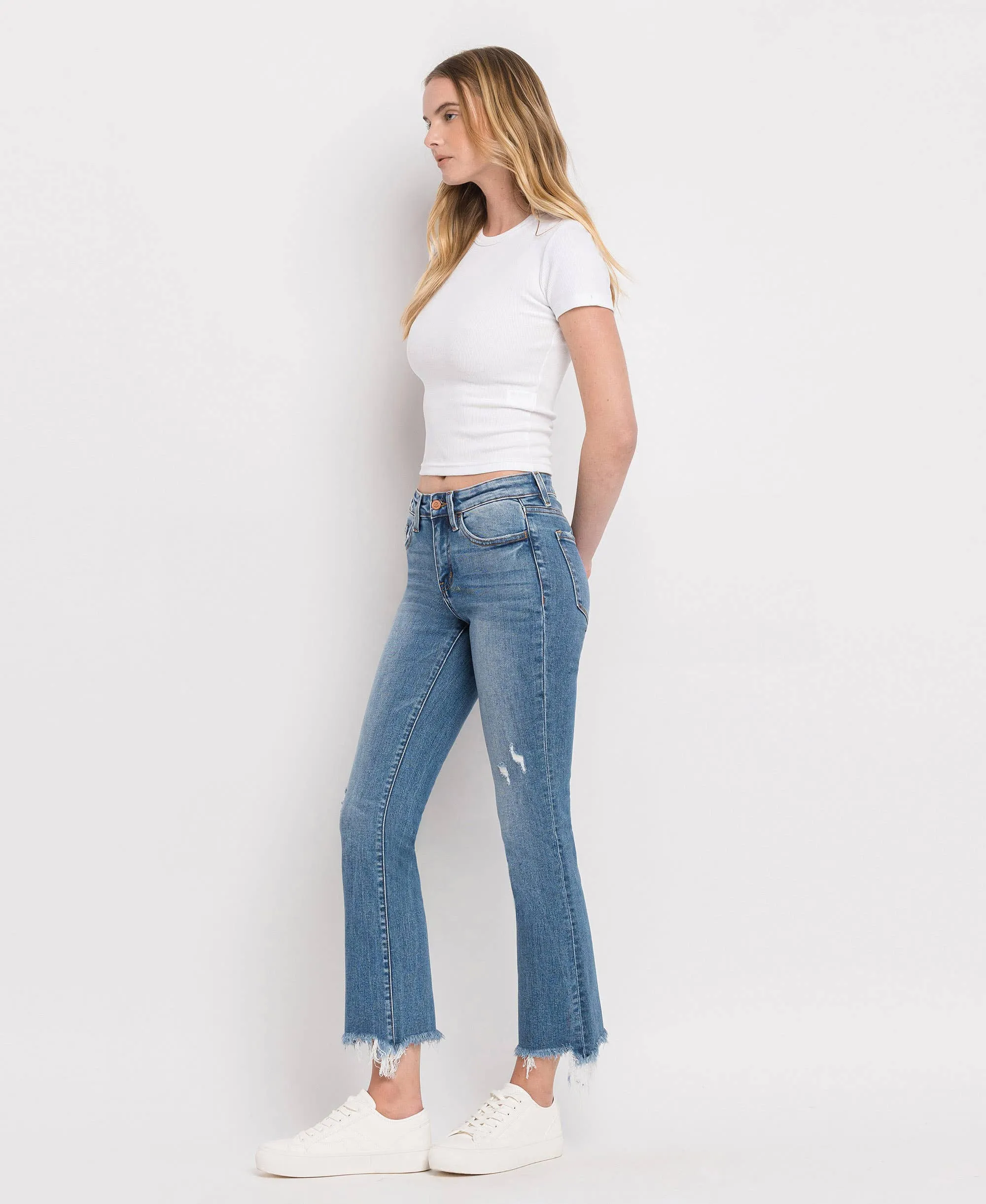 Flying Monkey Mid Rise Distressed Hem Ankle Bootcut Jean