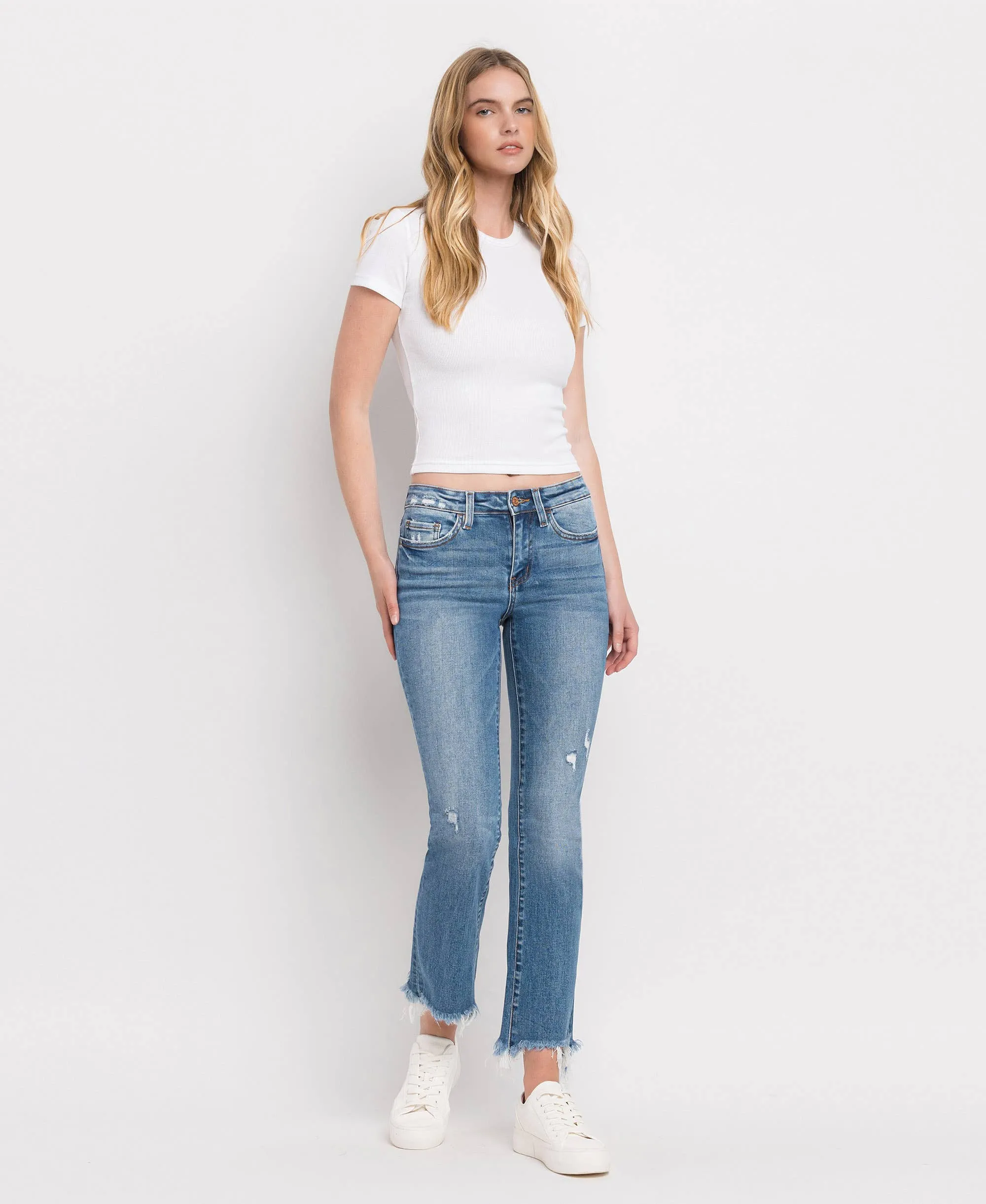Flying Monkey Mid Rise Distressed Hem Ankle Bootcut Jean