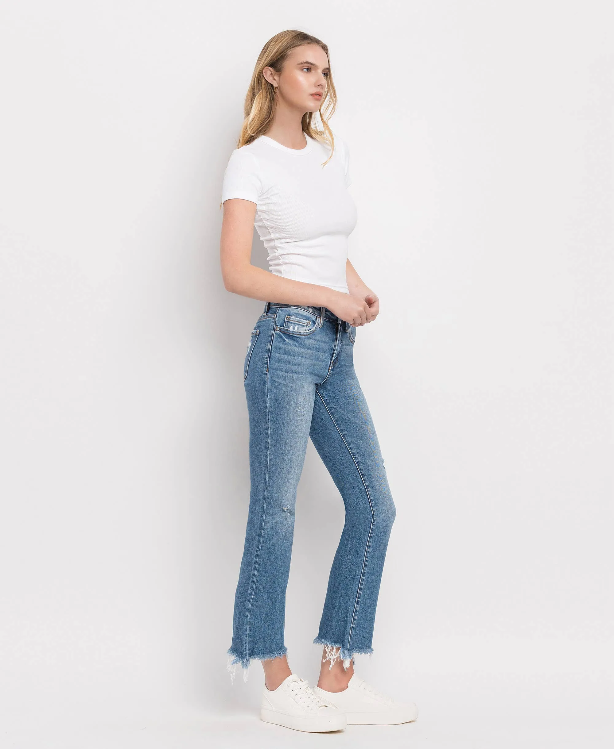 Flying Monkey Mid Rise Distressed Hem Ankle Bootcut Jean