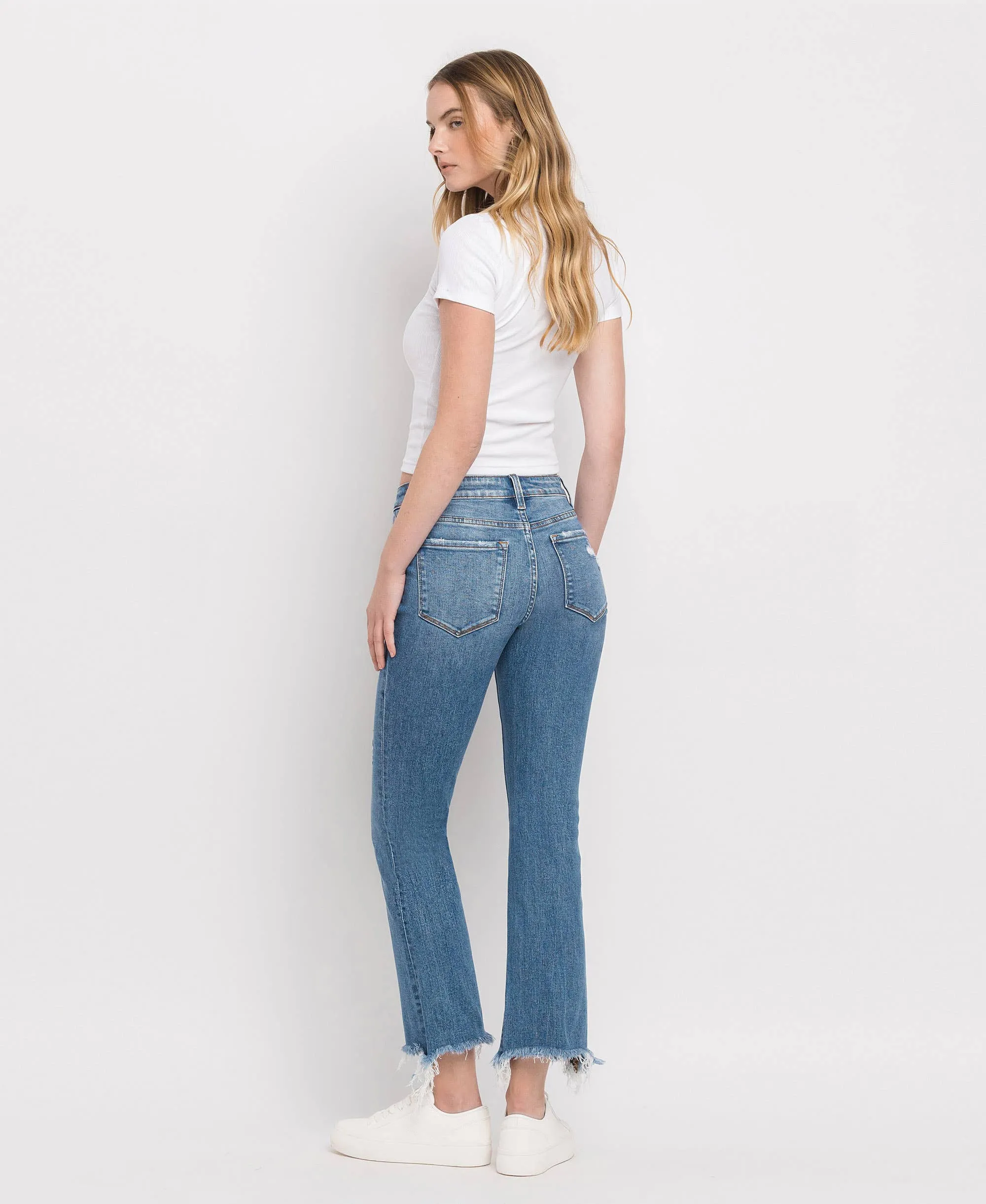 Flying Monkey Mid Rise Distressed Hem Ankle Bootcut Jean