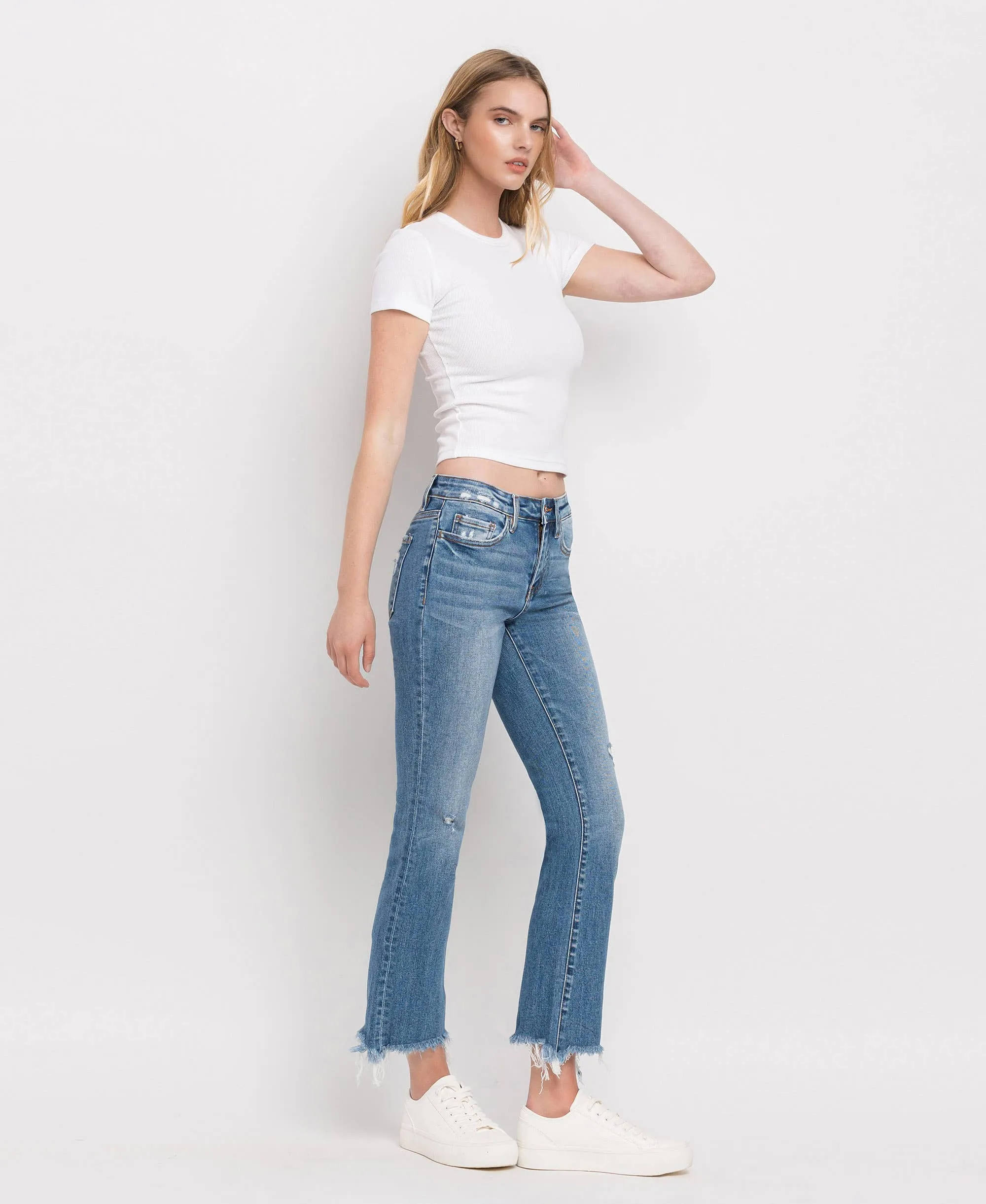 Flying Monkey Mid Rise Distressed Hem Ankle Bootcut Jean