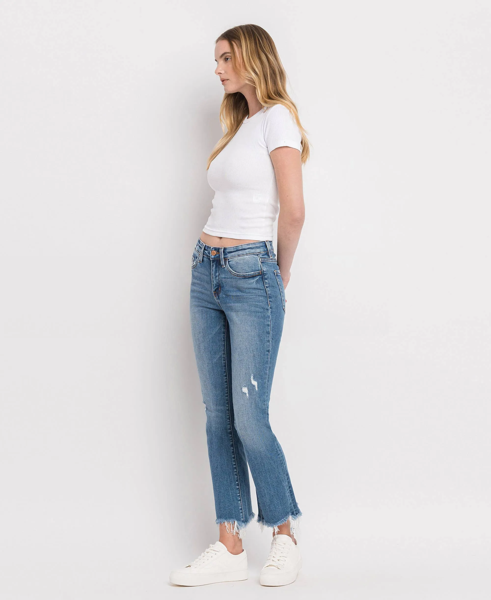 Flying Monkey Mid Rise Distressed Hem Ankle Bootcut Jean
