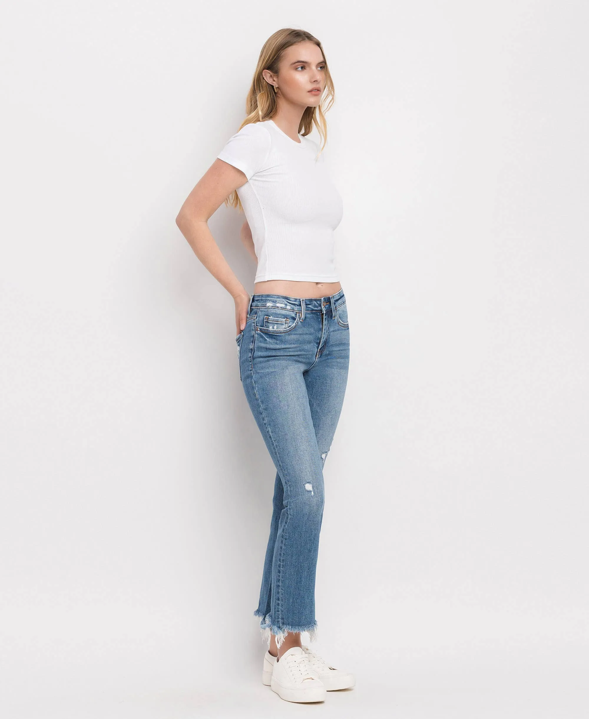 Flying Monkey Mid Rise Distressed Hem Ankle Bootcut Jean