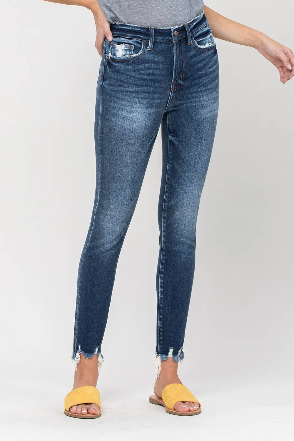 Flying Monkey Teen's High Rise Distressed Fray Hem Ankle Skinny Jeans.