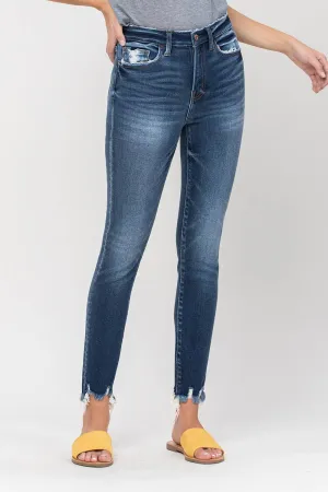 Flying Monkey Teen's High Rise Distressed Fray Hem Ankle Skinny Jeans.