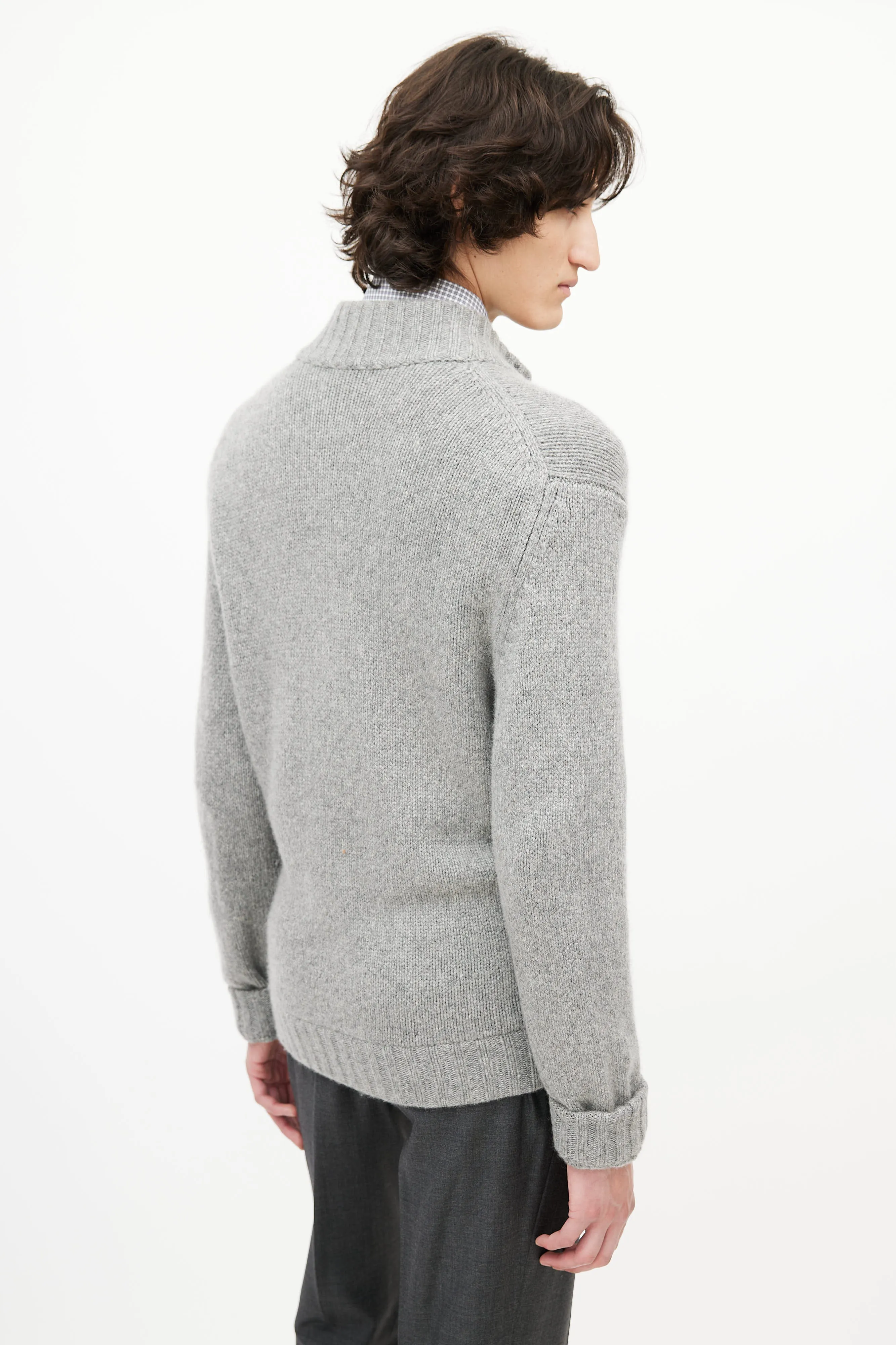 Grey Cashmere Knit Cardigan