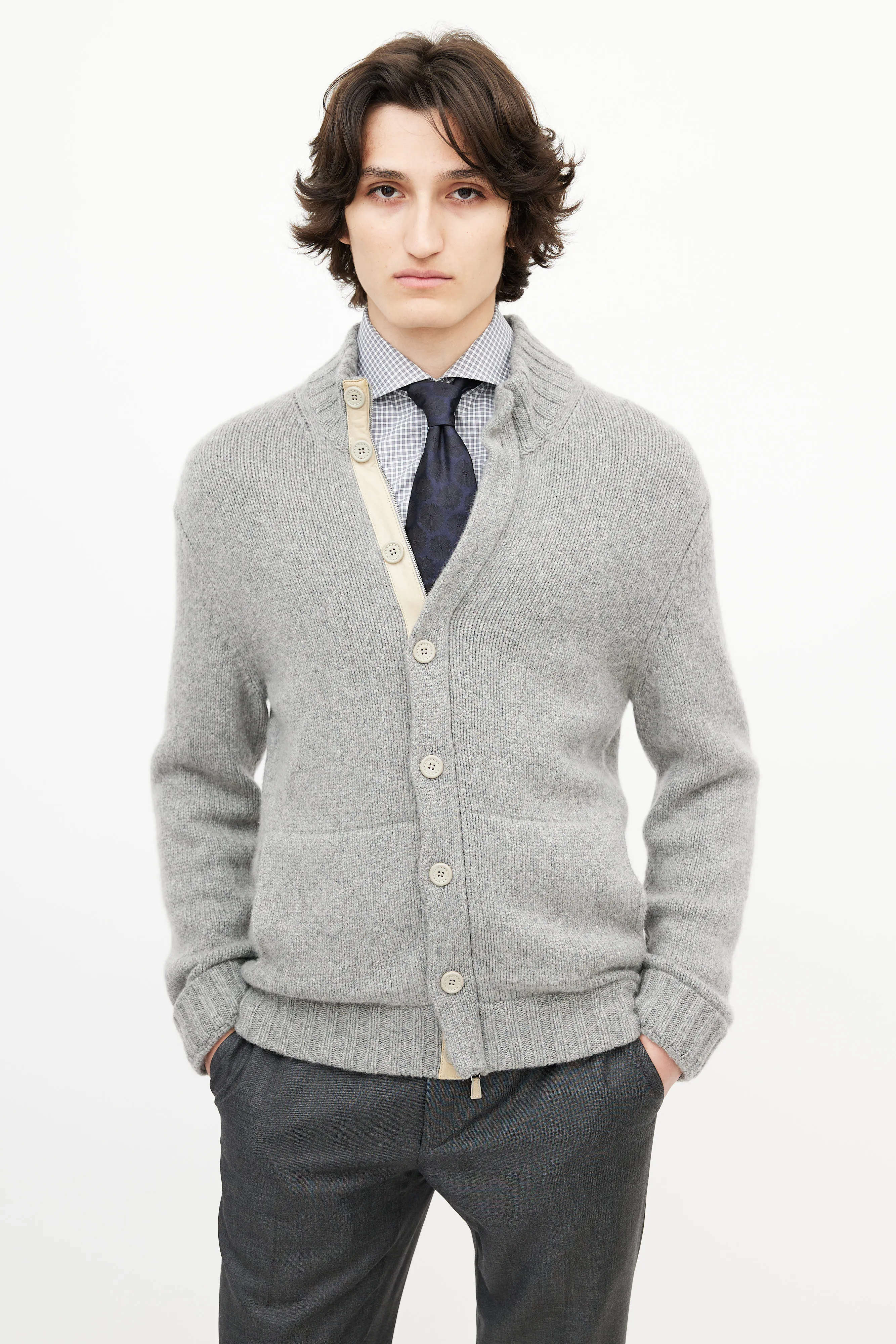 Grey Cashmere Knit Cardigan