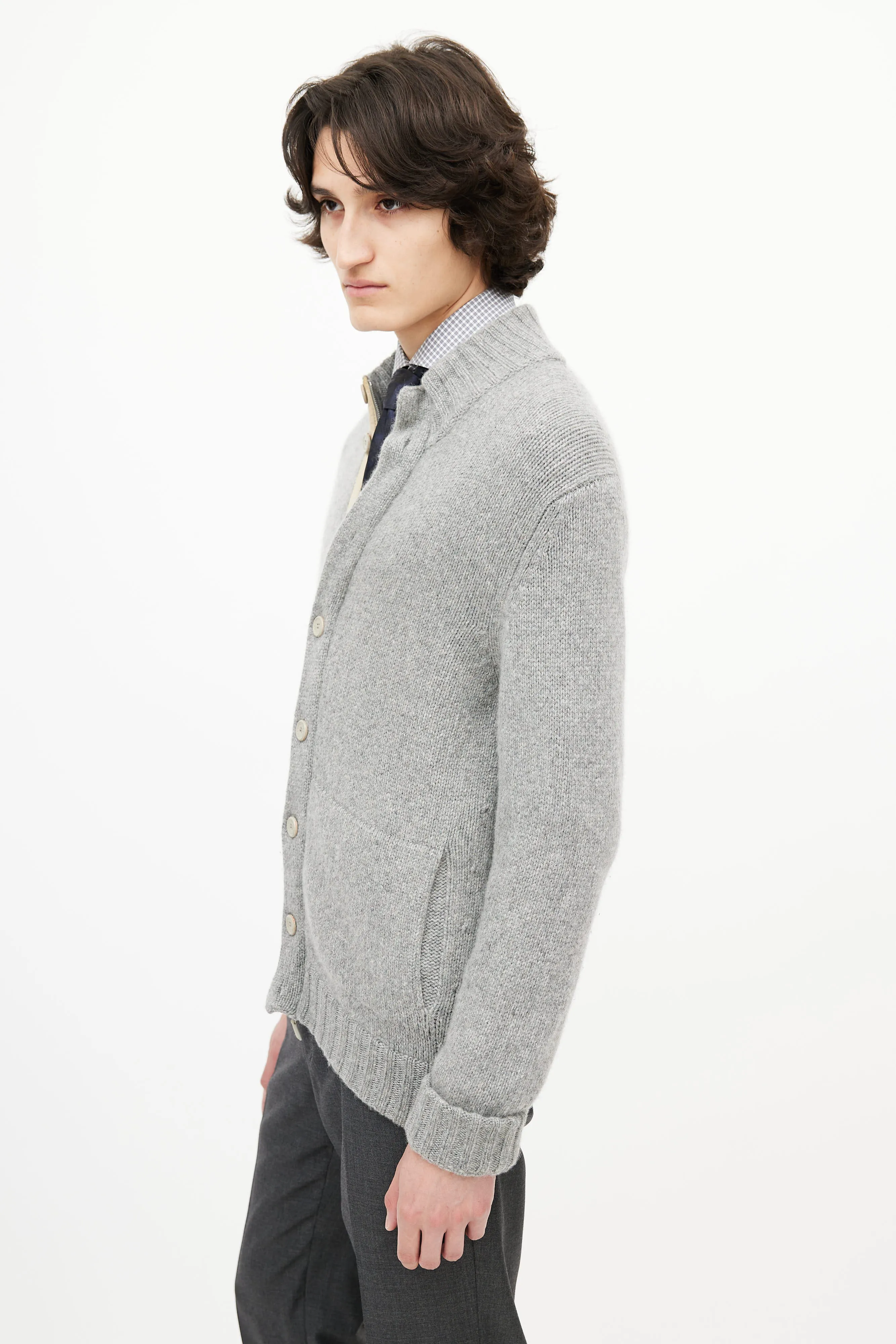 Grey Cashmere Knit Cardigan