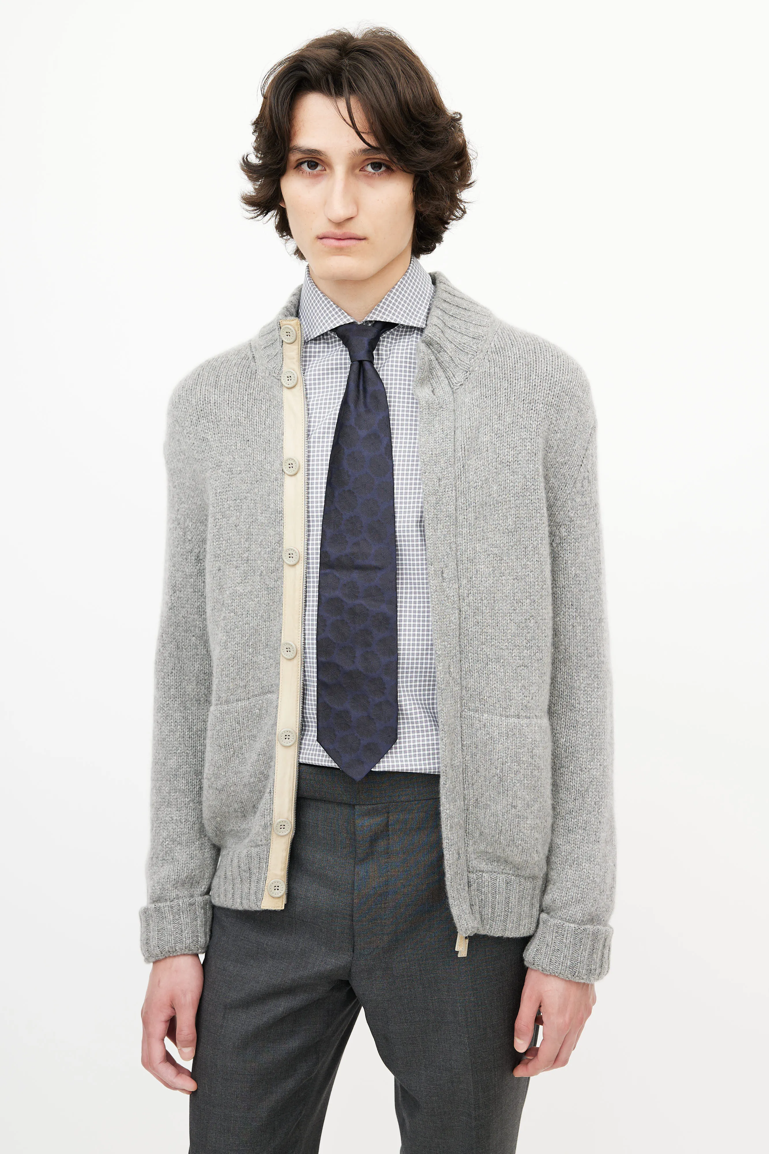 Grey Cashmere Knit Cardigan