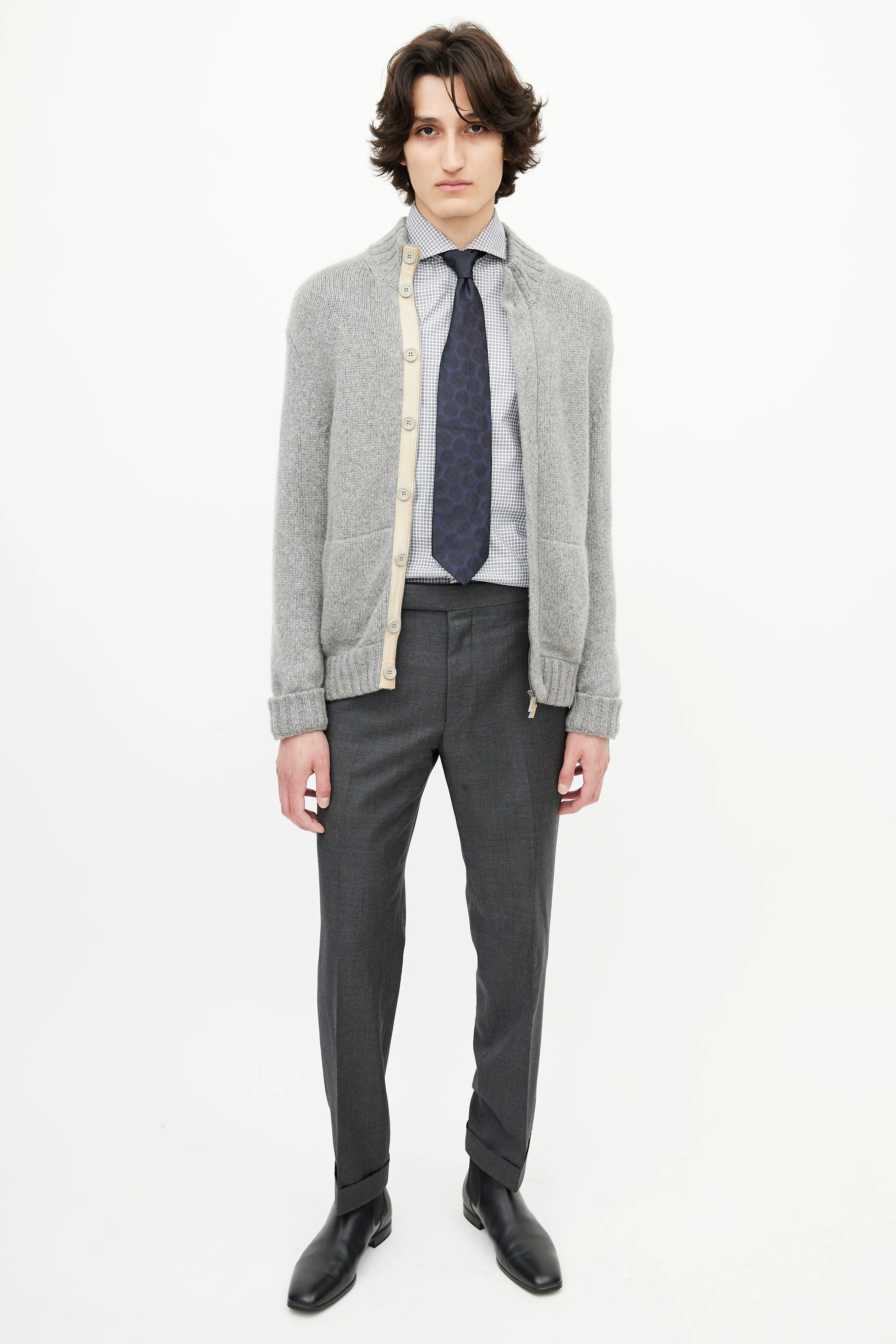 Grey Cashmere Knit Cardigan