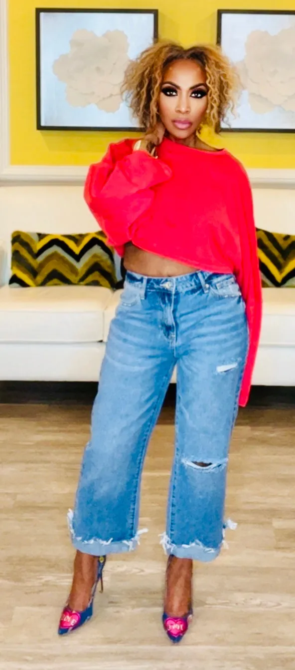 HIGH RISE DISTRESSED JEANS