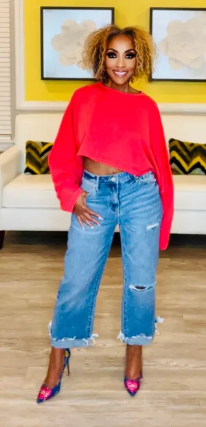 HIGH RISE DISTRESSED JEANS