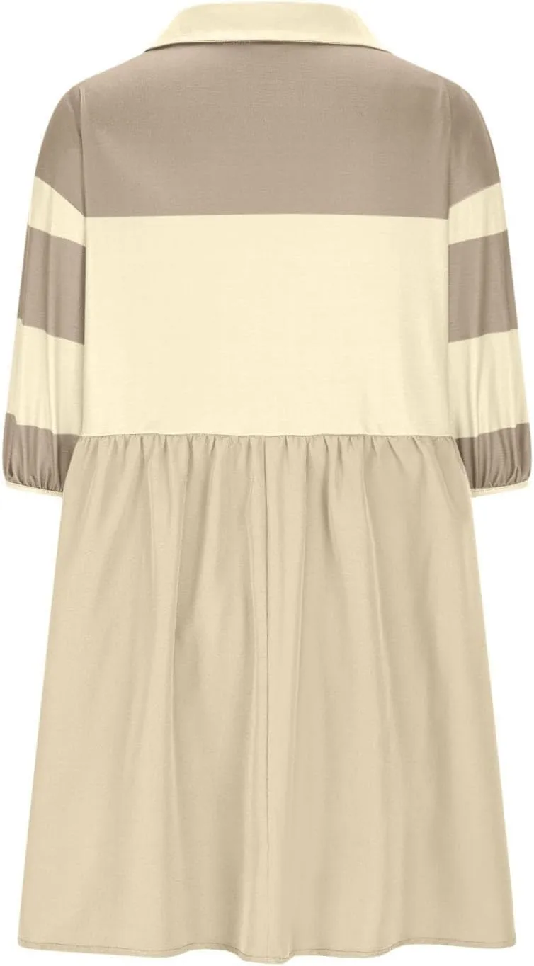hlysgo Babydoll Dress for Women 2025 Summer Cute Short Sleeve V Neck Mini Dresses Casual Loose Fit A-Line Swing Shirt Dress