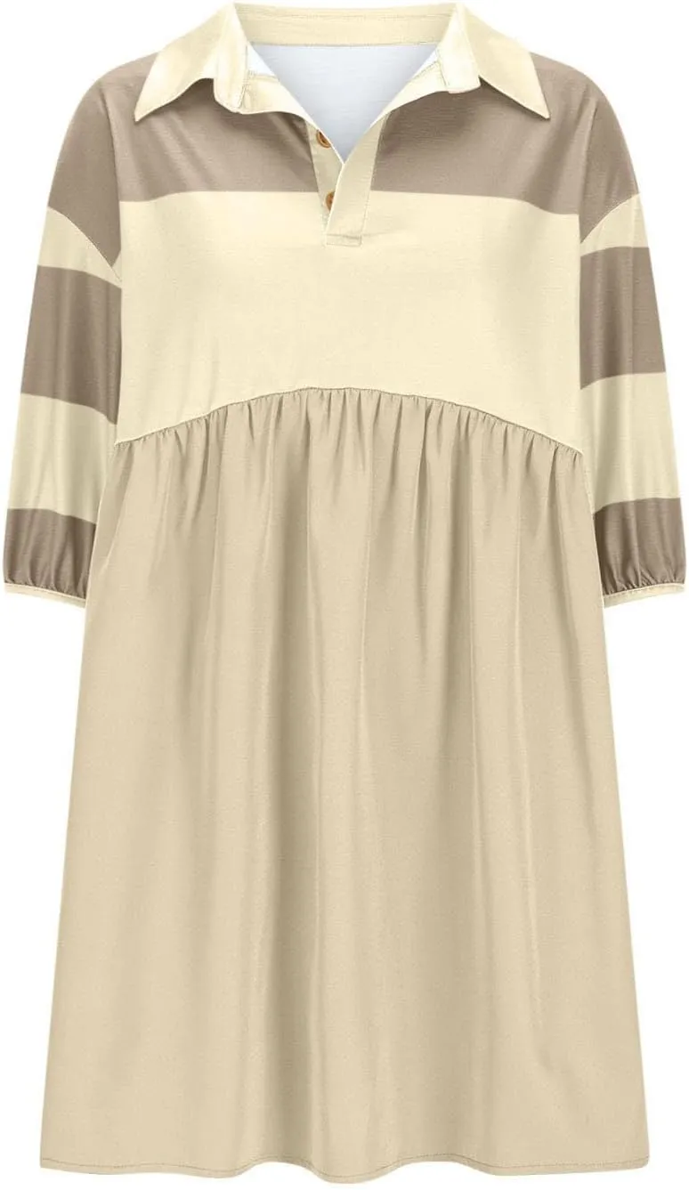 hlysgo Babydoll Dress for Women 2025 Summer Cute Short Sleeve V Neck Mini Dresses Casual Loose Fit A-Line Swing Shirt Dress