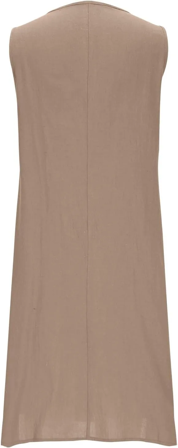 hlysgo Mini Dresses for Women 2025 Casual Comfy Cotton Linen Cover Up Dress Summer Sleeveless Beach Sundress with Pockets