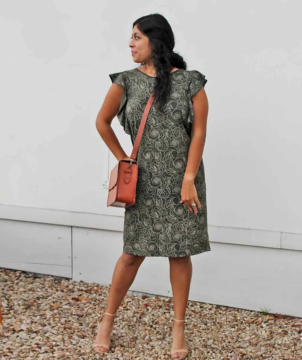 MARGARET printed sheath dress in Dark Olive