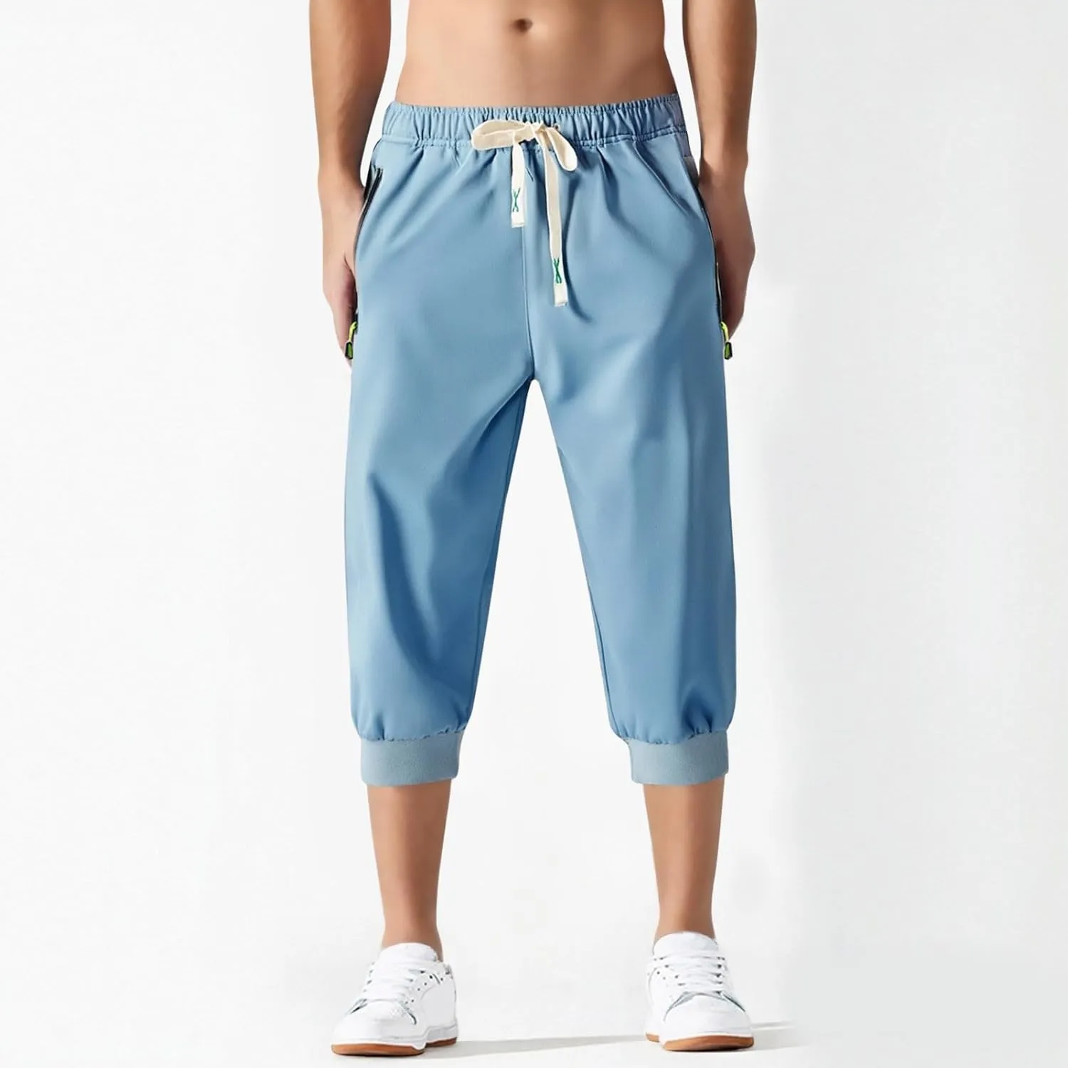 Mens Causal Shorts Slim Fit Elastic Waist Stretch Summer Athletic Shorts Lightweight Drawstring Athletic Hiking Capri Pants
