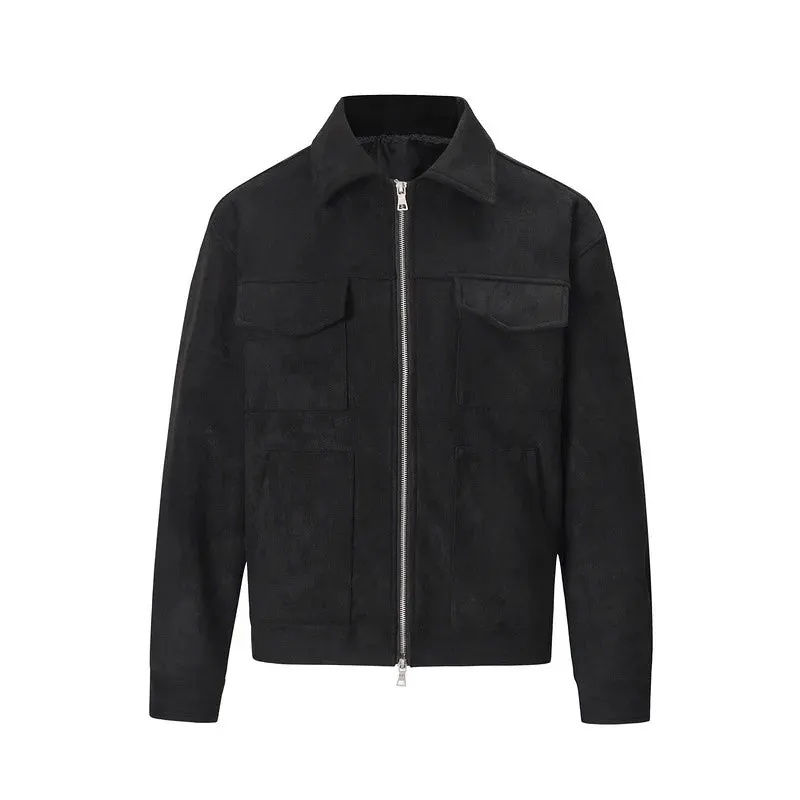 Men's Faux Suede Utility Zip-Up Jacket