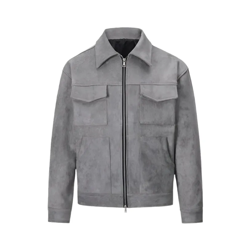 Men's Faux Suede Utility Zip-Up Jacket