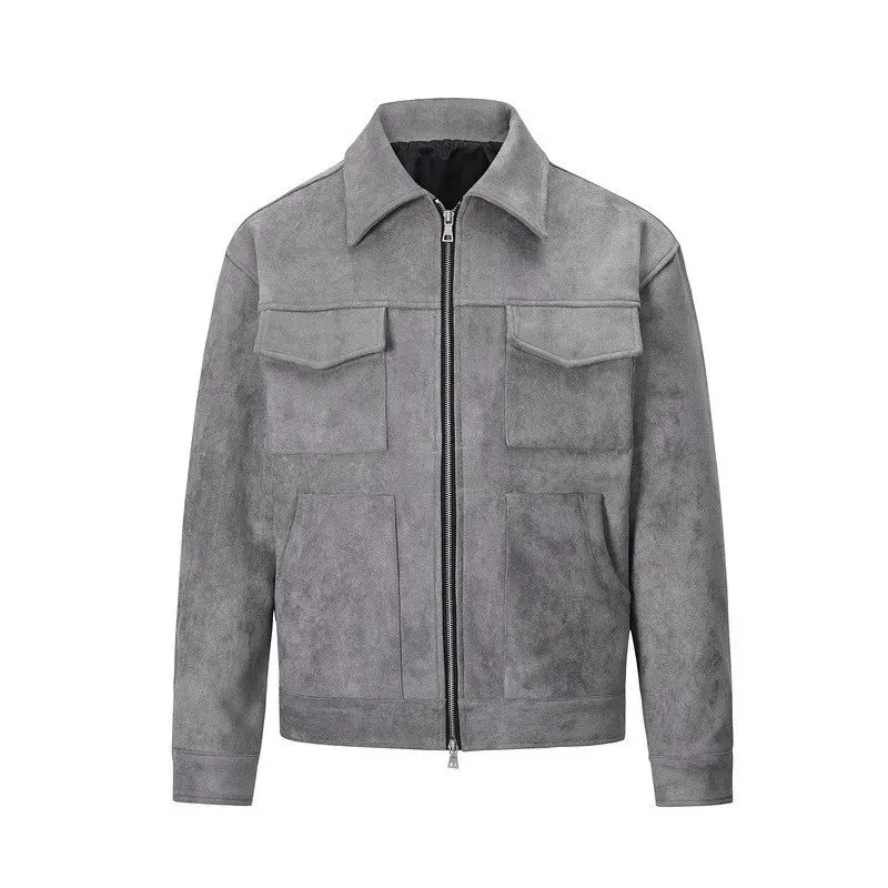 Men's Faux Suede Utility Zip-Up Jacket