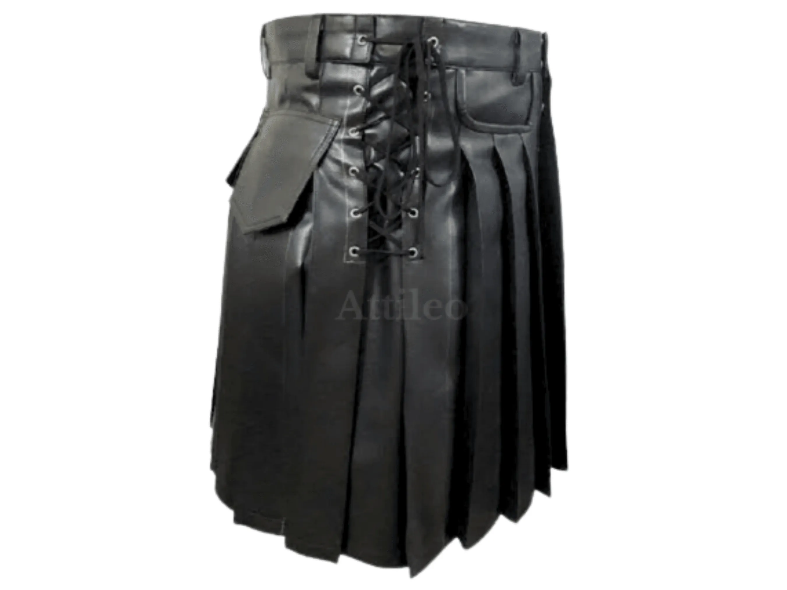 Mens Leather Kilt Pleated Utility Skirt