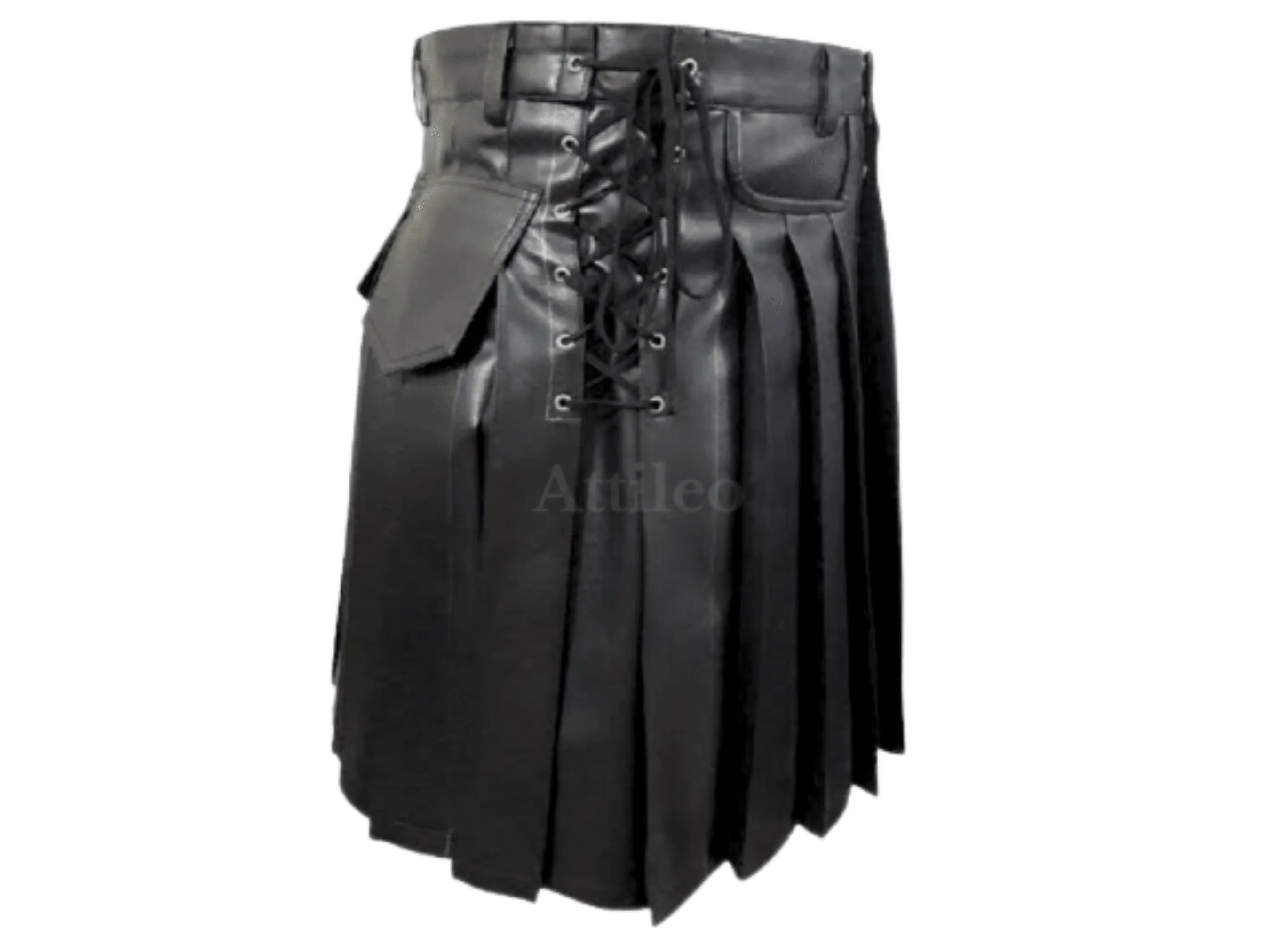 Mens Leather Kilt Pleated Utility Skirt