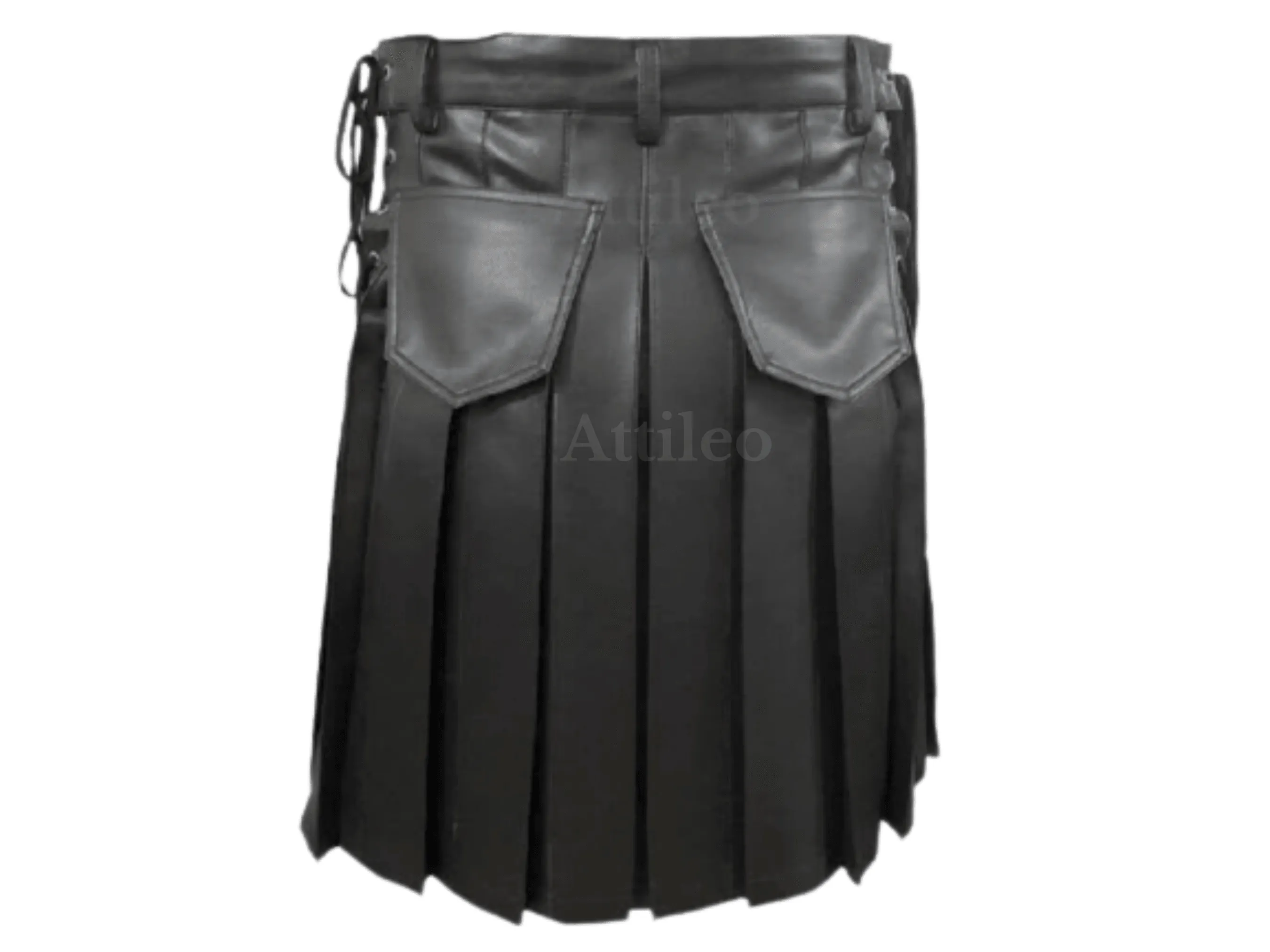 Mens Leather Kilt Pleated Utility Skirt