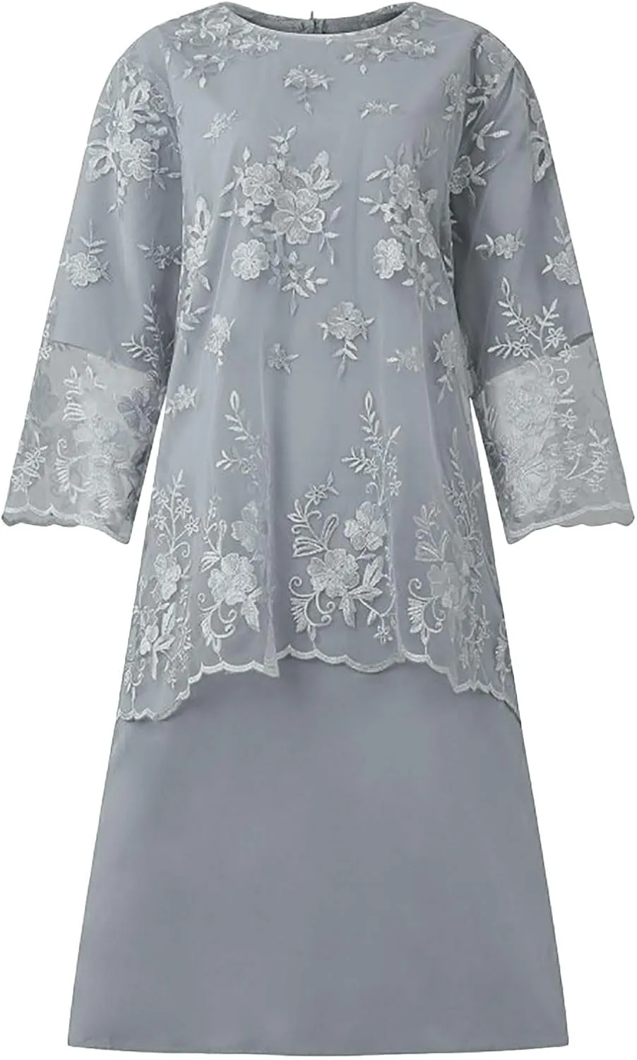 Plus Size Mother of The Bride Dress Floral Lace Mesh Wedding Guest Dresses 2PC 3/4 Sleeve High Low Top with Dress