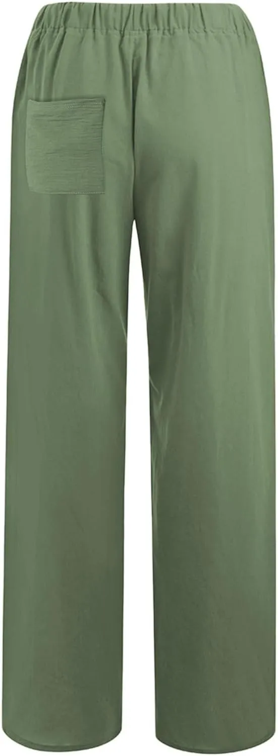 PTOLOCIF Cotton Linen Pants Women,Wide Leg Harem Pants Loose Elastic Waist Palazzo Pants Comfy Lounge Baggy Sweatpants