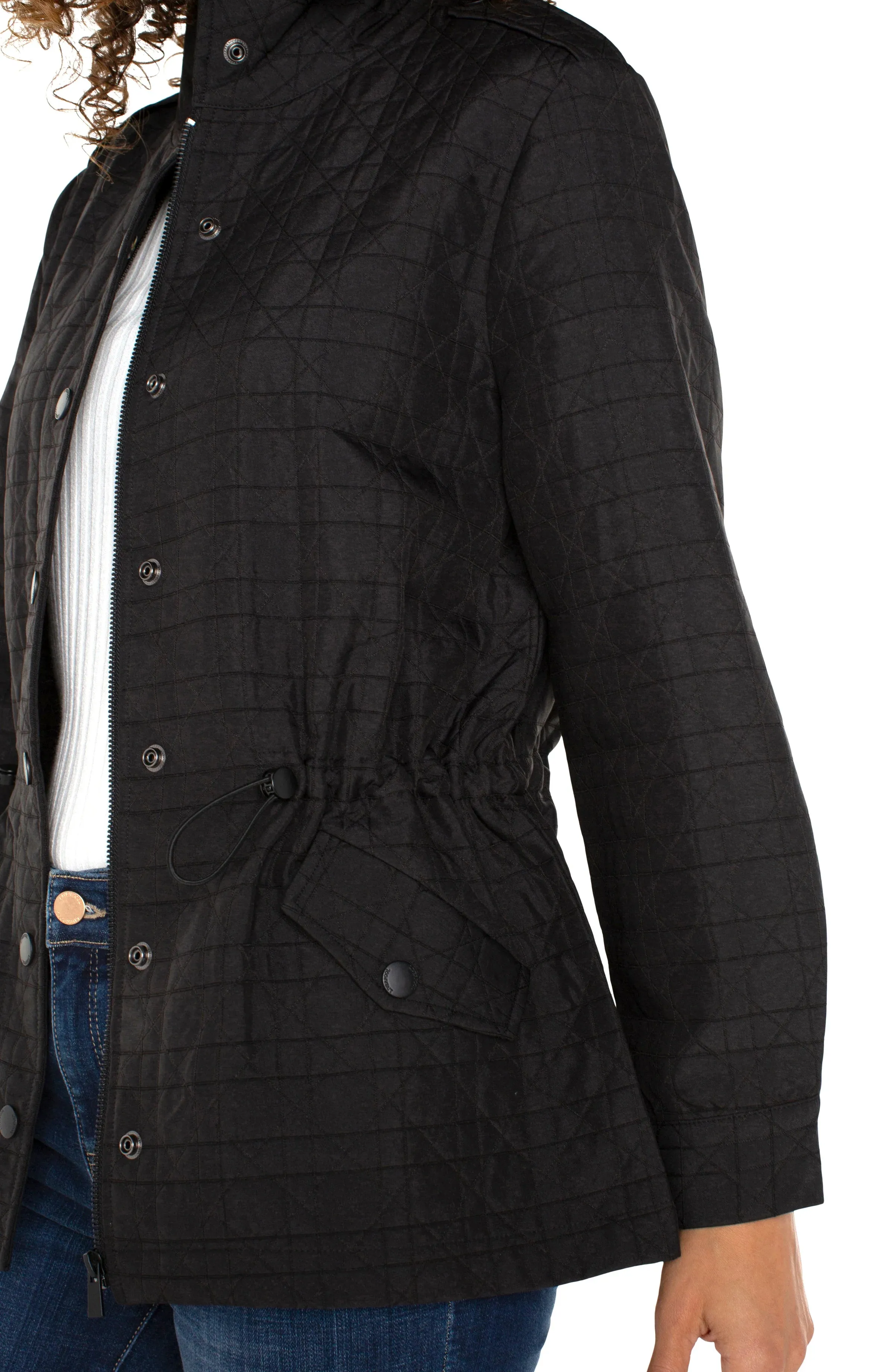 Quinlyn Quilted Utility Jacket in Black - Liverpool Los Angeles LM1B14QU4
