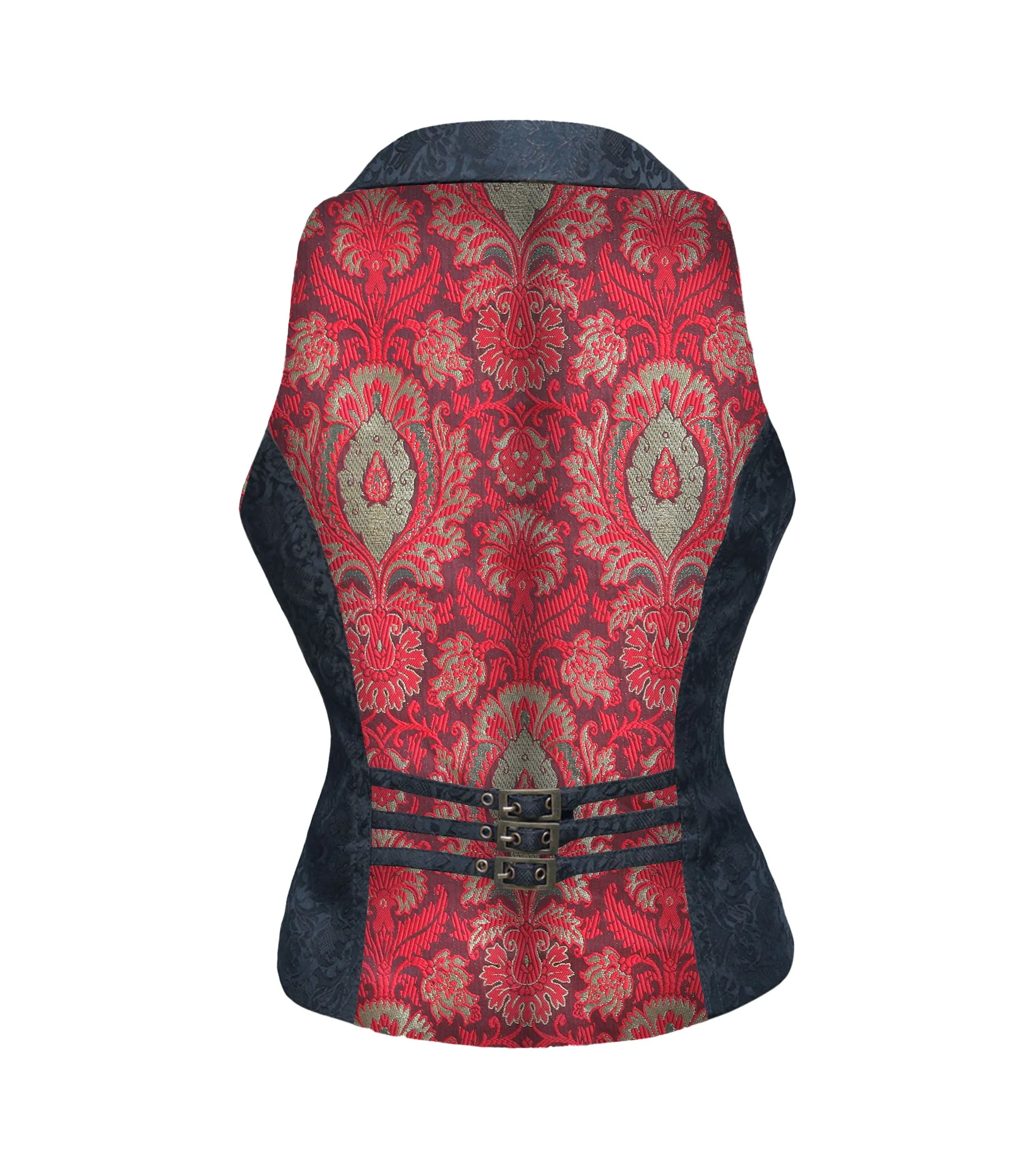 Red gold Jacquard Black brocade Ladies Waistcoat