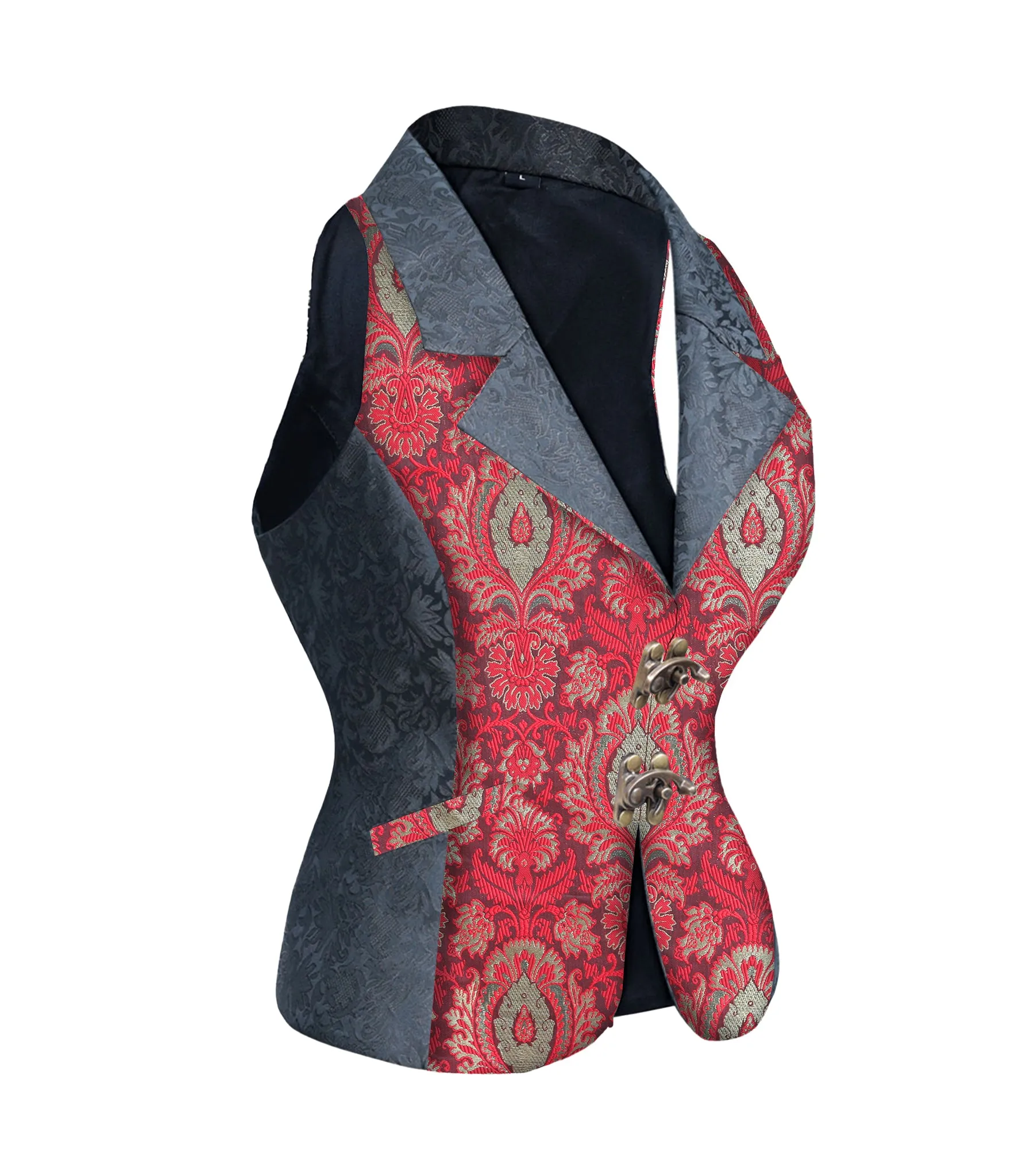 Red gold Jacquard Black brocade Ladies Waistcoat