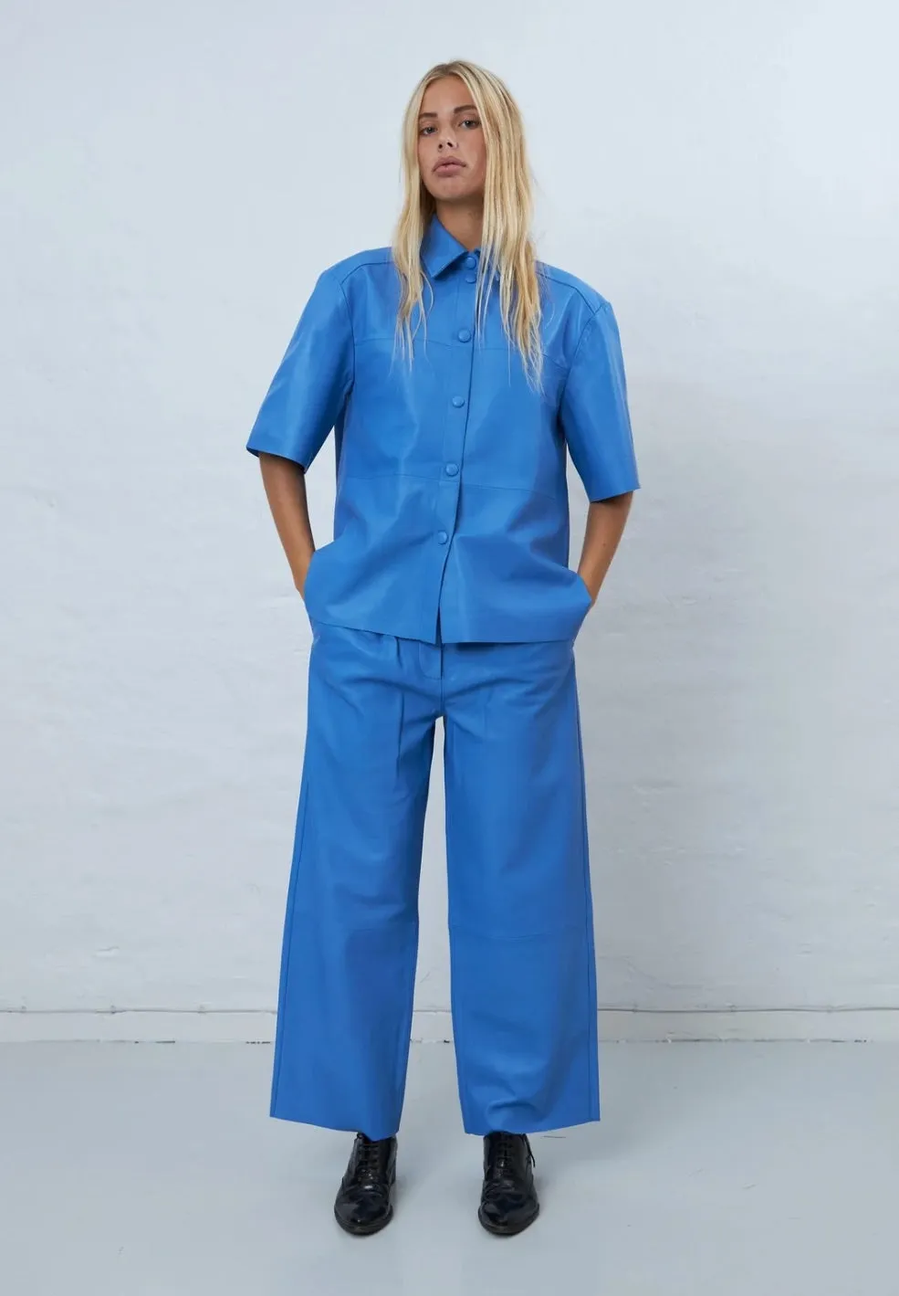 Soft Leather Shirt Blue Sea