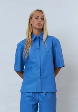 Soft Leather Shirt Blue Sea