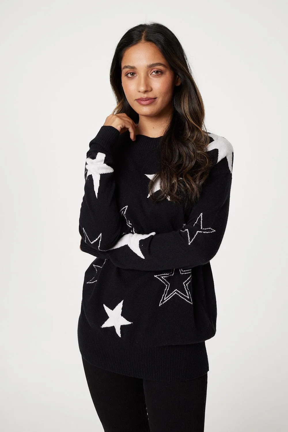 Star Print Relaxed Fit Knit Top