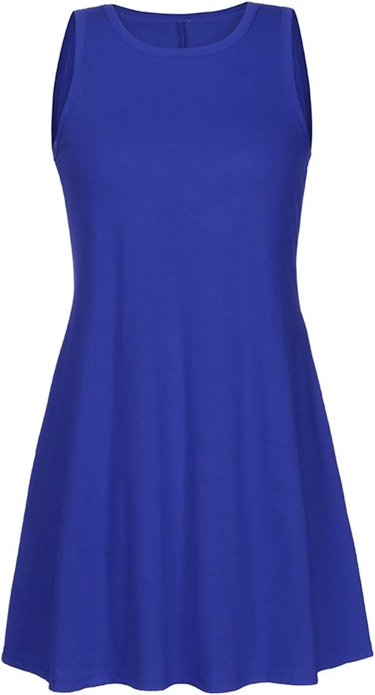 Summer Dresses for Women 2024 Sleeveless Beach Sundress Cover Up Swing Tank Dress Loose Tshirt Dress with Pockets