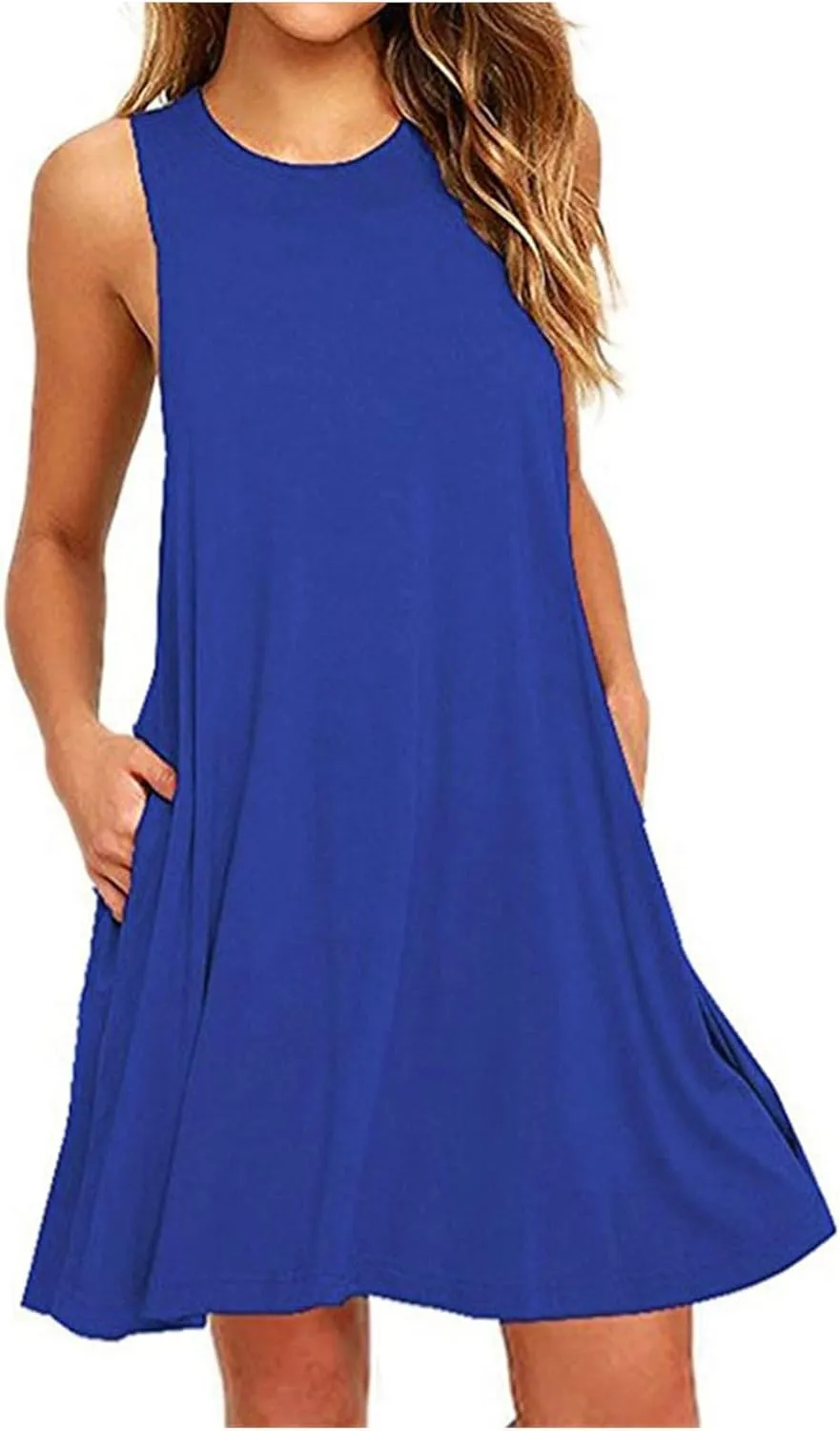 Summer Dresses for Women 2024 Sleeveless Beach Sundress Cover Up Swing Tank Dress Loose Tshirt Dress with Pockets
