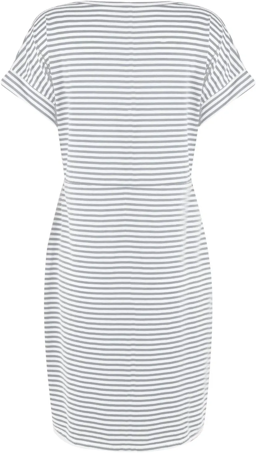 Summer Dresses for Women 2025 Casual Short Sleeve T Shirt Dress Tie Waist Belted Striped Midi Dress with Pockets
