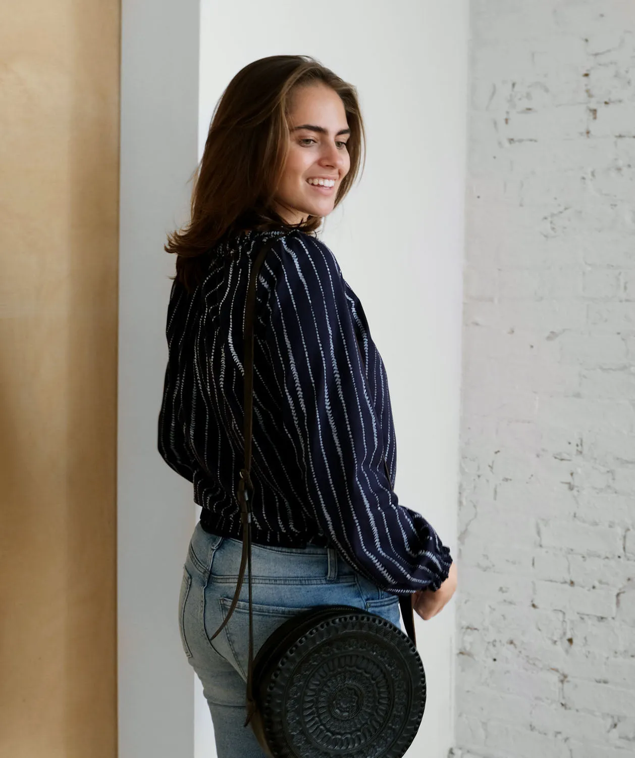 VINCI printed top in Navy/White